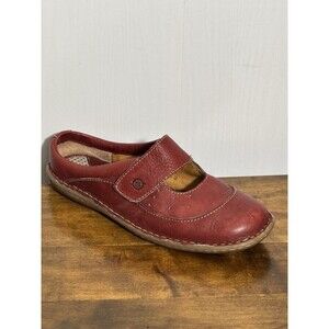 Born Mary Jane Mules Womens 7.5 Red Leather Slip On Shoe 38.5 Wide Strap Comfort